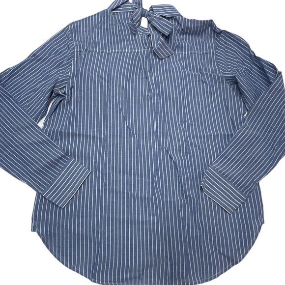 Rails Top Womens Small Blue Mimi Maldives Stripe Button Down Bow Neck Blouse - Picture 3 of 9